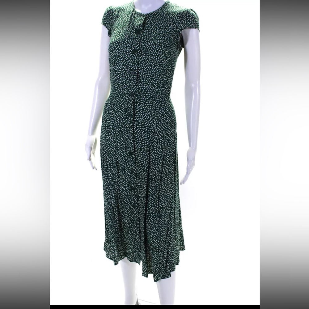 New w Tags Reformation Womens Floral Cap Sleeved Buttoned Dress Green Sz 2